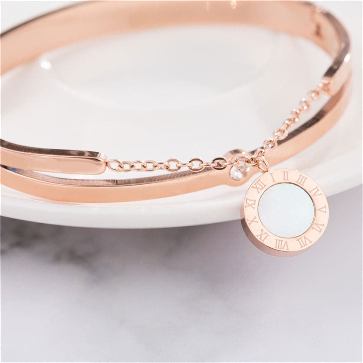 Cubic Zirconia & Rose Goldtone Double-Layer Bangle