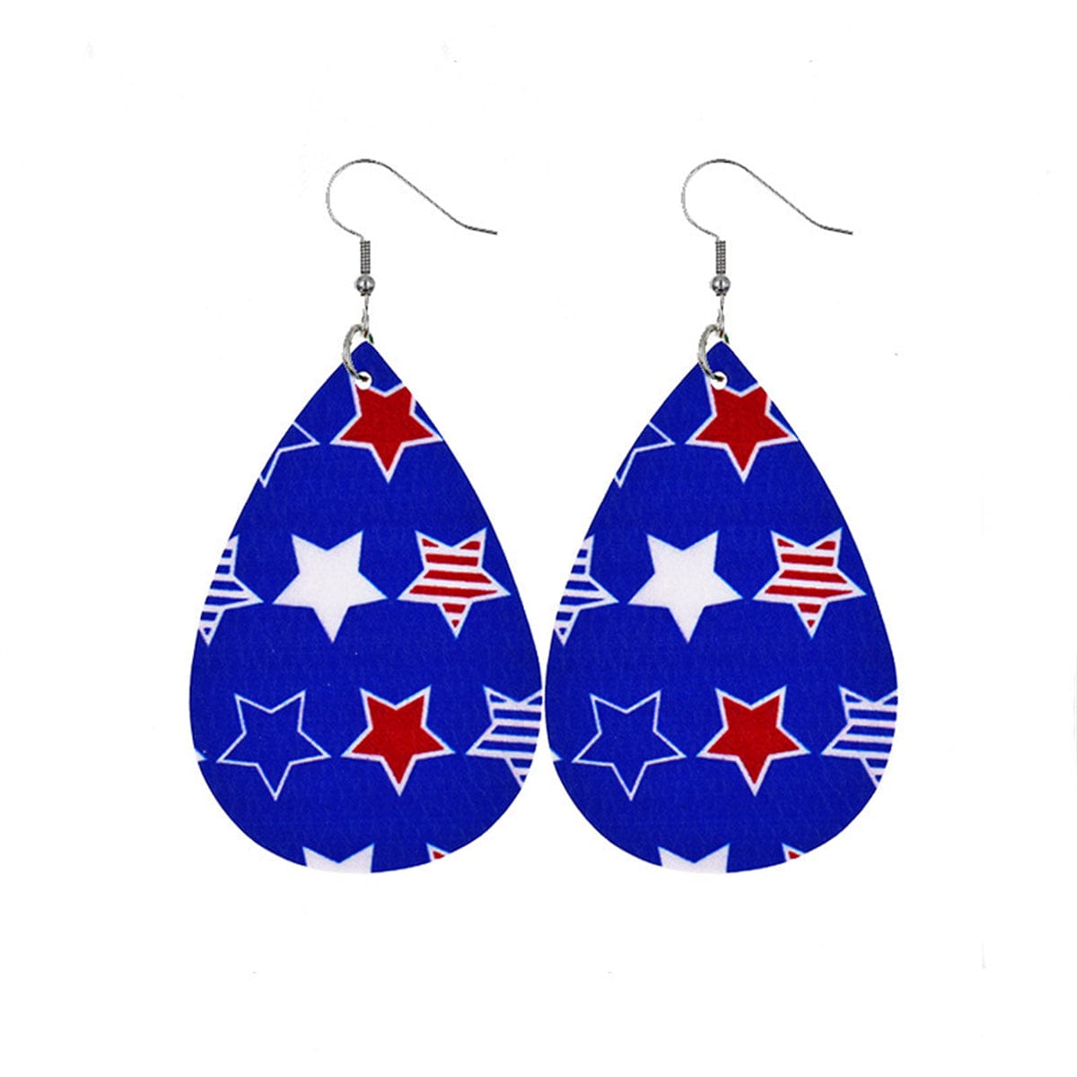 Blue & Red Polystyrene Star Teardrop Drop Earrings