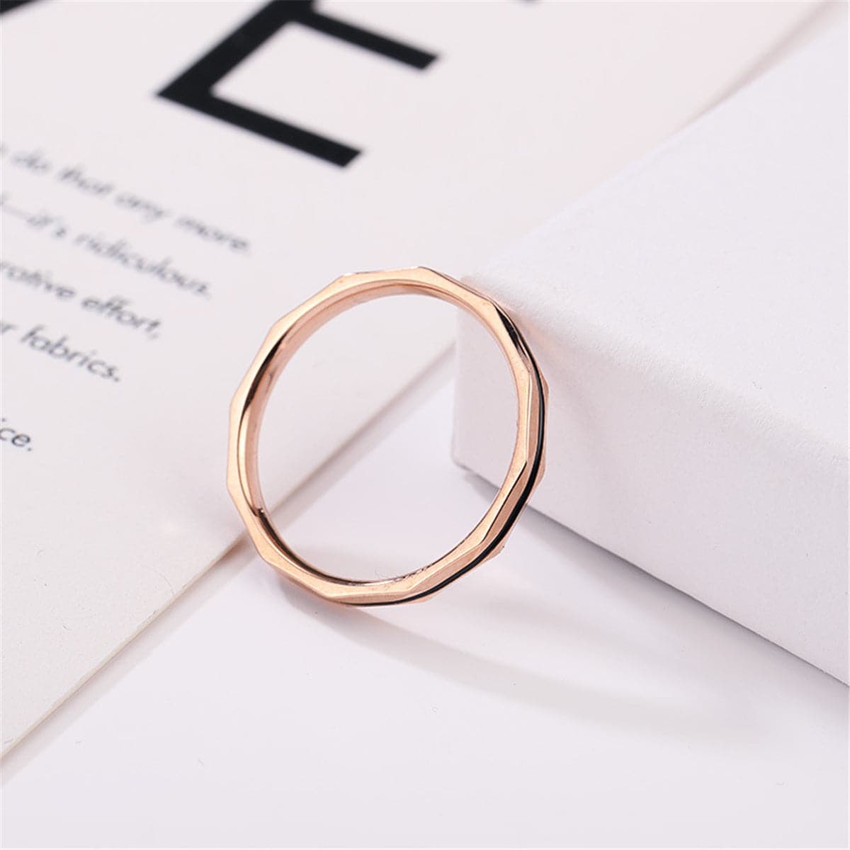 Rose Goldtone Enamel-Stripe Band Ring