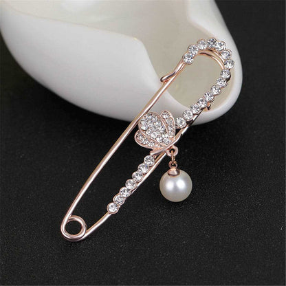 Cubic Zirconia & Goldtone Safety Pin Brooch