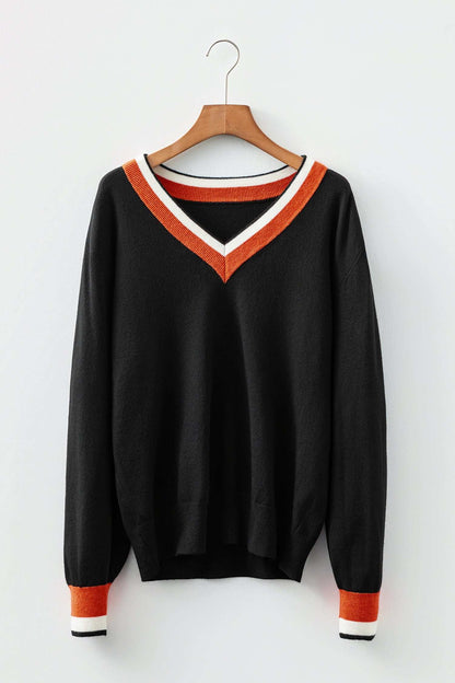 Scarlett Striped Trim Varsity Sweater - Gray / L - 12/14