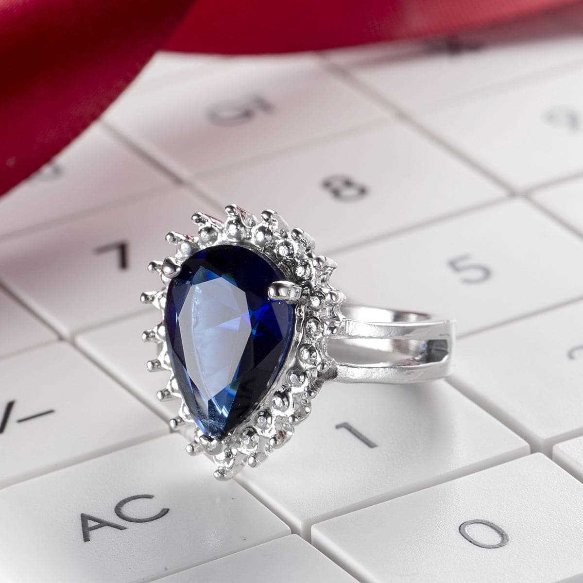 Navy Crystal Pear-Cut Ring