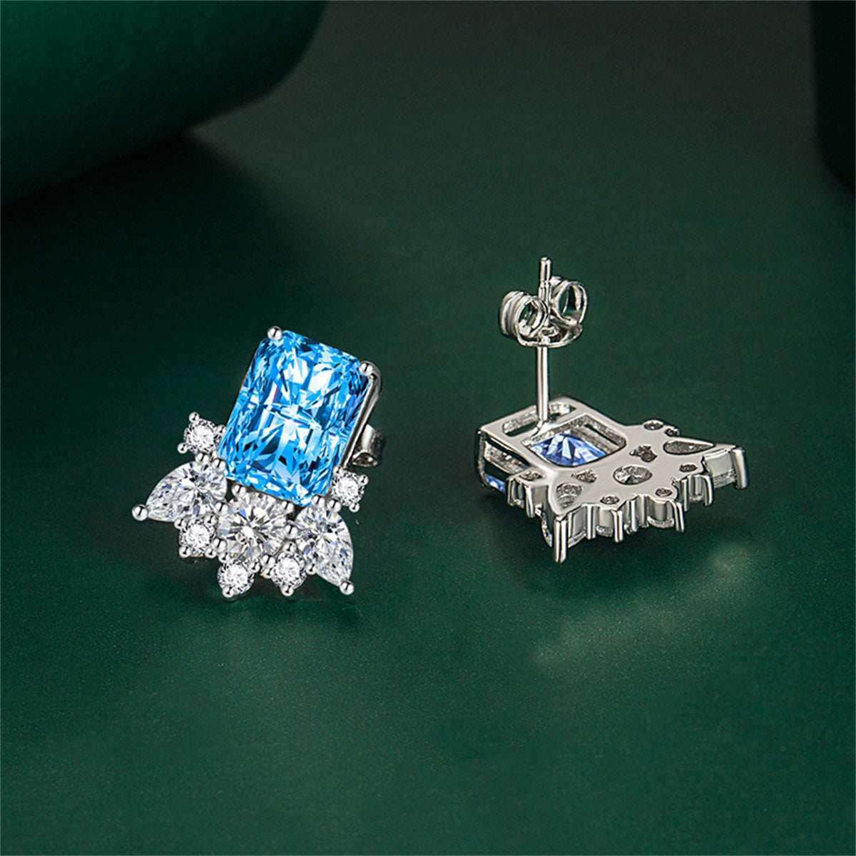 Blue Crystal & Cubic Zirconia Radiant Stud Earrings