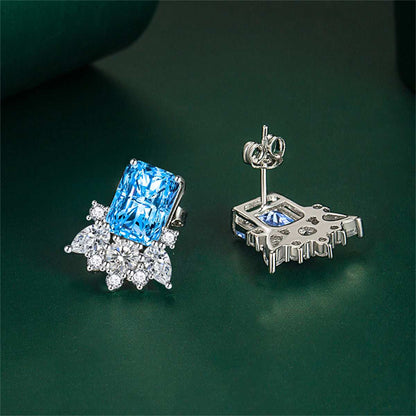 Blue Crystal & Cubic Zirconia Radiant Stud Earrings