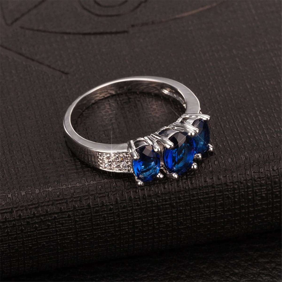 Blue Crystal & Cubic Zirconia Silvertone Ring