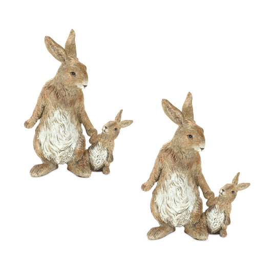 Melrose International Stone Mother Rabbit and Baby Bunny Figurine (Set of 2)