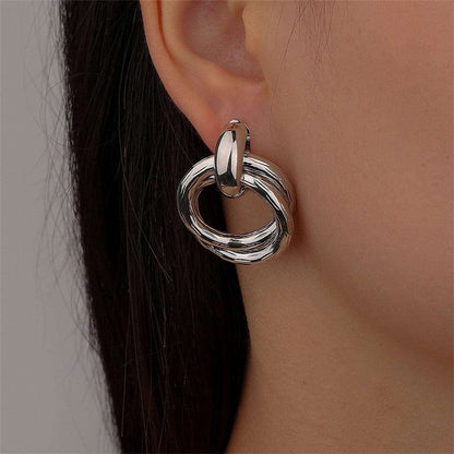 Silvertone Double Circle Interlocked Stud Earrings