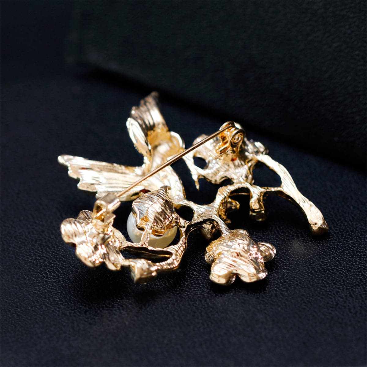 Cubic Zirconia & Pearl Enamel Goldtone Bird Brooch