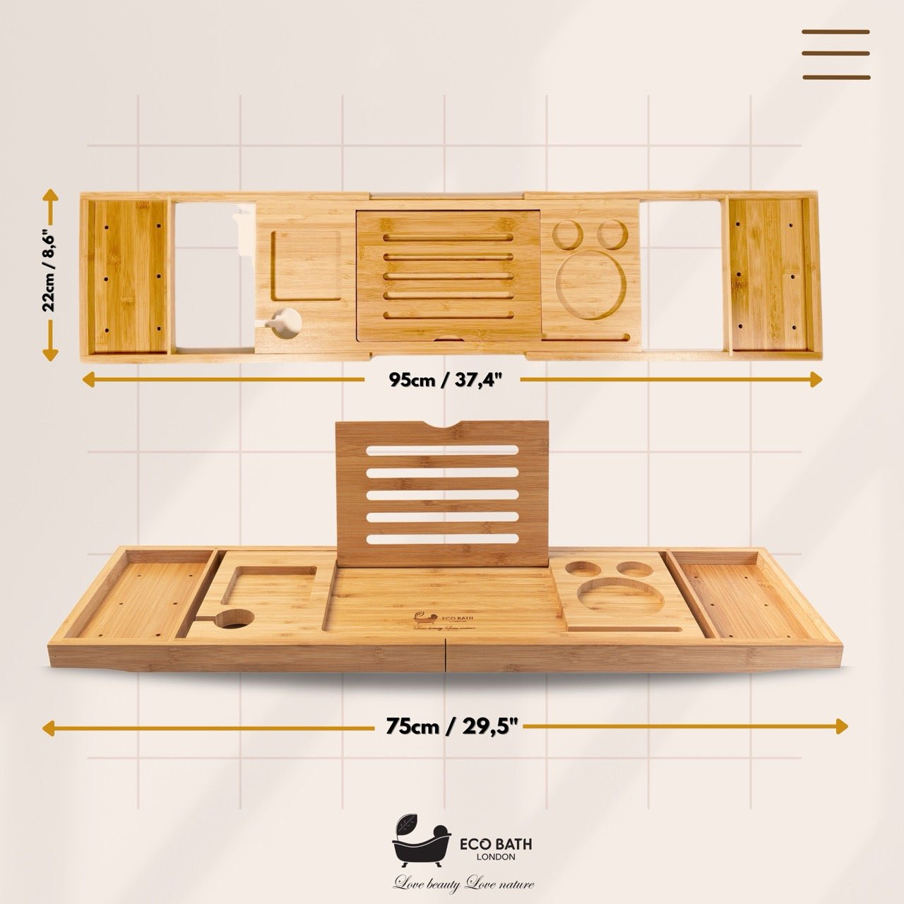 Luxury Eco - Friendly Bamboo Bath Tray - Eco Bath London