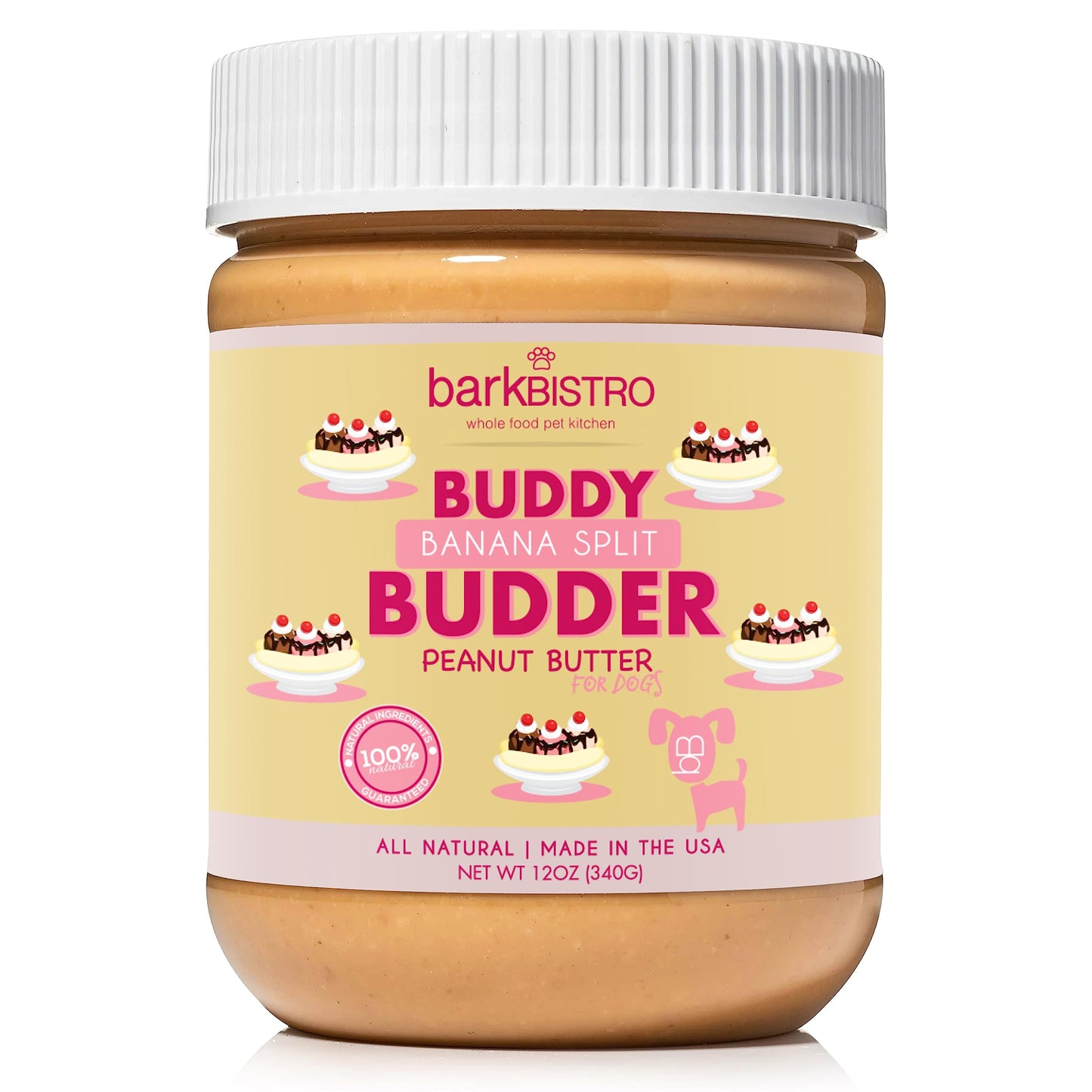 Buddy Budder Banana Split, 100% Natural Dog Peanut Butter, Perfect Treat for Pill Pocket, Training, Stuffing Toys & More! Made in Usa (12oz Jar)