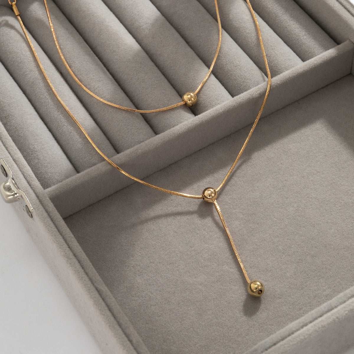 Goldtone Bead Drop Lariat Necklace Set
