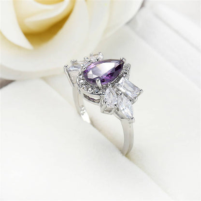 Purple Crystal & Silvertone Pear-Cut Ring-4