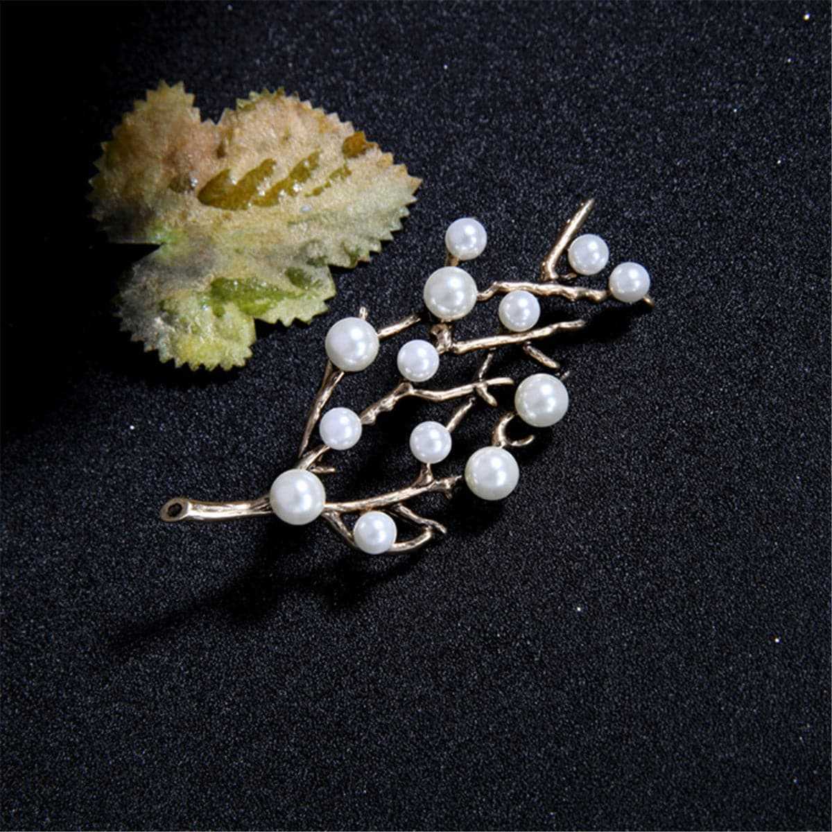 Pearl & Cubic Zirconia Goldtone Branch Brooch