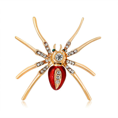 Cubic Zirconia & Enamel Goldtone Spider Brooch