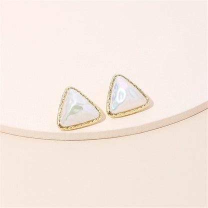 Pearl & Goldtone Triangle Bezel Stud Earrings