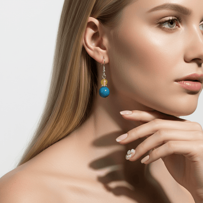 Yellow & Blue Jade Silvertone ‌Gourd-Shape Hook Earrings
