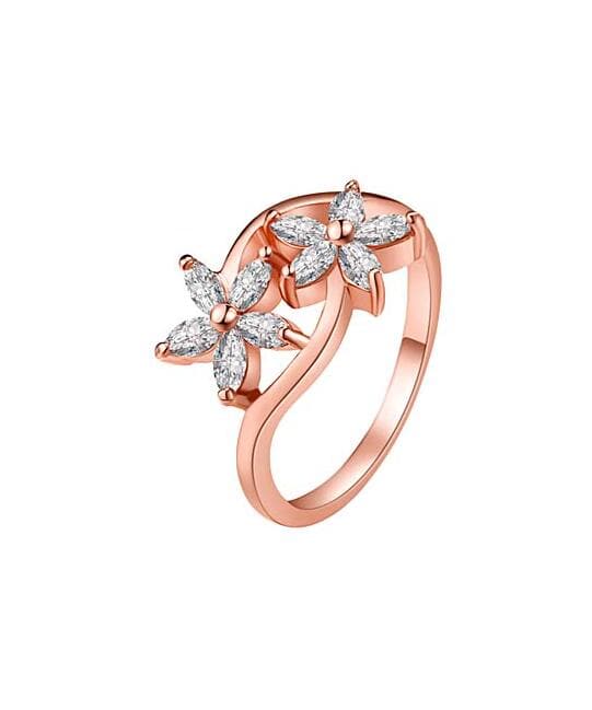 Crystal & Rose Goldtone Double Clover Ring