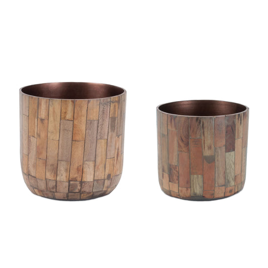Melrose International Round Wooden Planter (Set of 2)