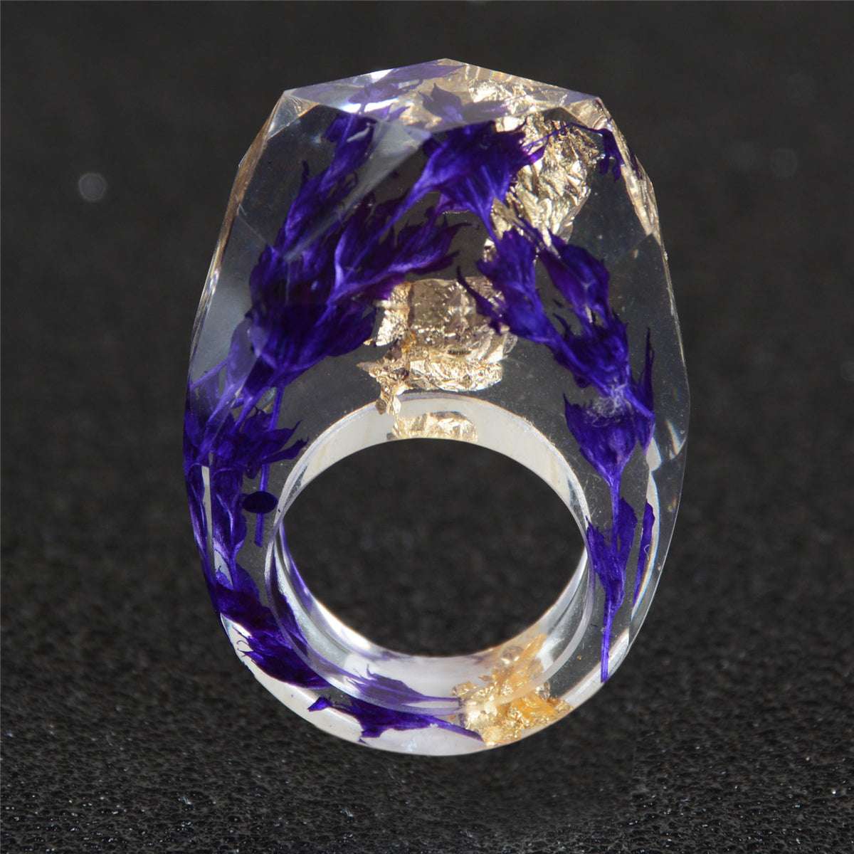 Purple Dried Flower Resin Ring-2