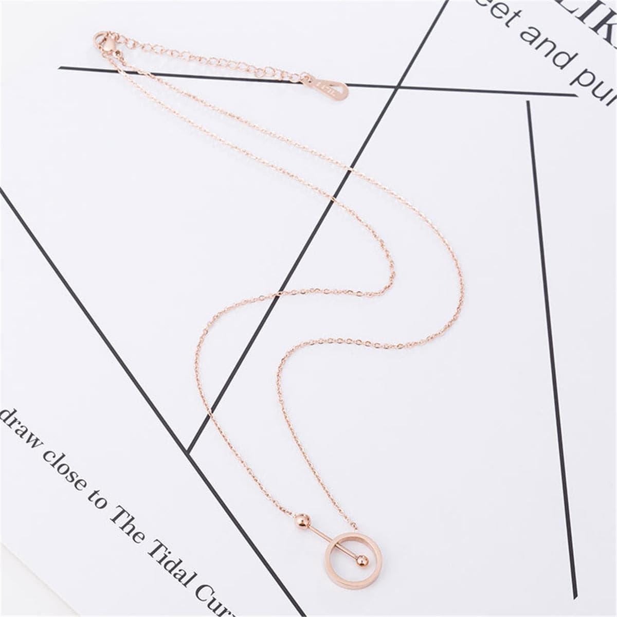 Rose Goldtone Hollow Circle & Bar Pendant Necklace