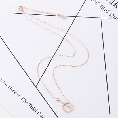Rose Goldtone Hollow Circle & Bar Pendant Necklace