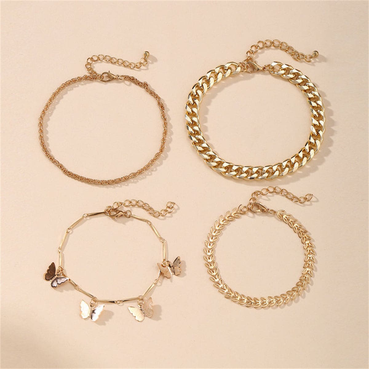 Goldtone Butterfly Station Bracelet Set