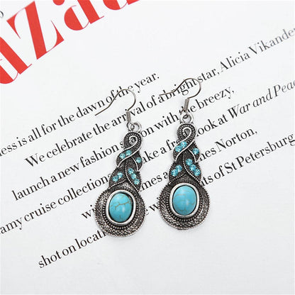 Cubic Zirconia & Turquoise Silvertone Twist Drop Earrings