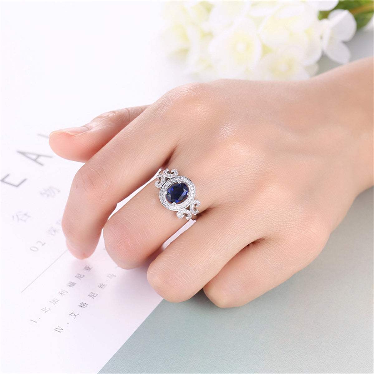 Navy Crystal & Cubic Zirconia Halo Butterfly Ring-1