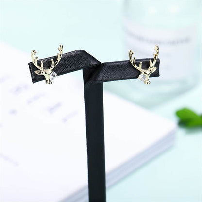 Cubic Zirconia & Goldtone Deer Stud Earrings