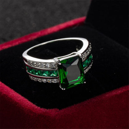 Green Crystal & Cubic Zirconia Princess-Cut Ring-7