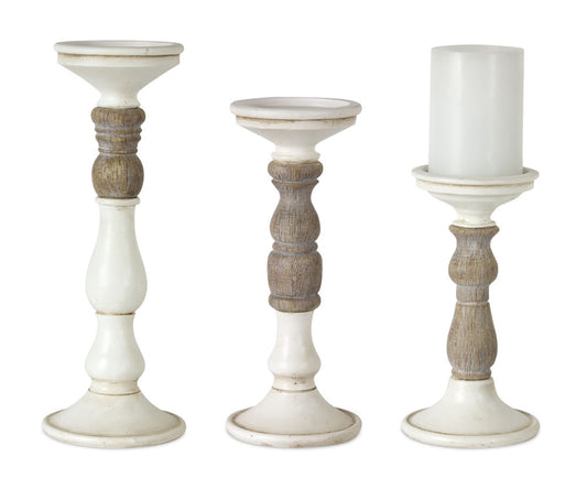 Melrose International Ivory Candle Holder with Wood Accent (Set of 3)