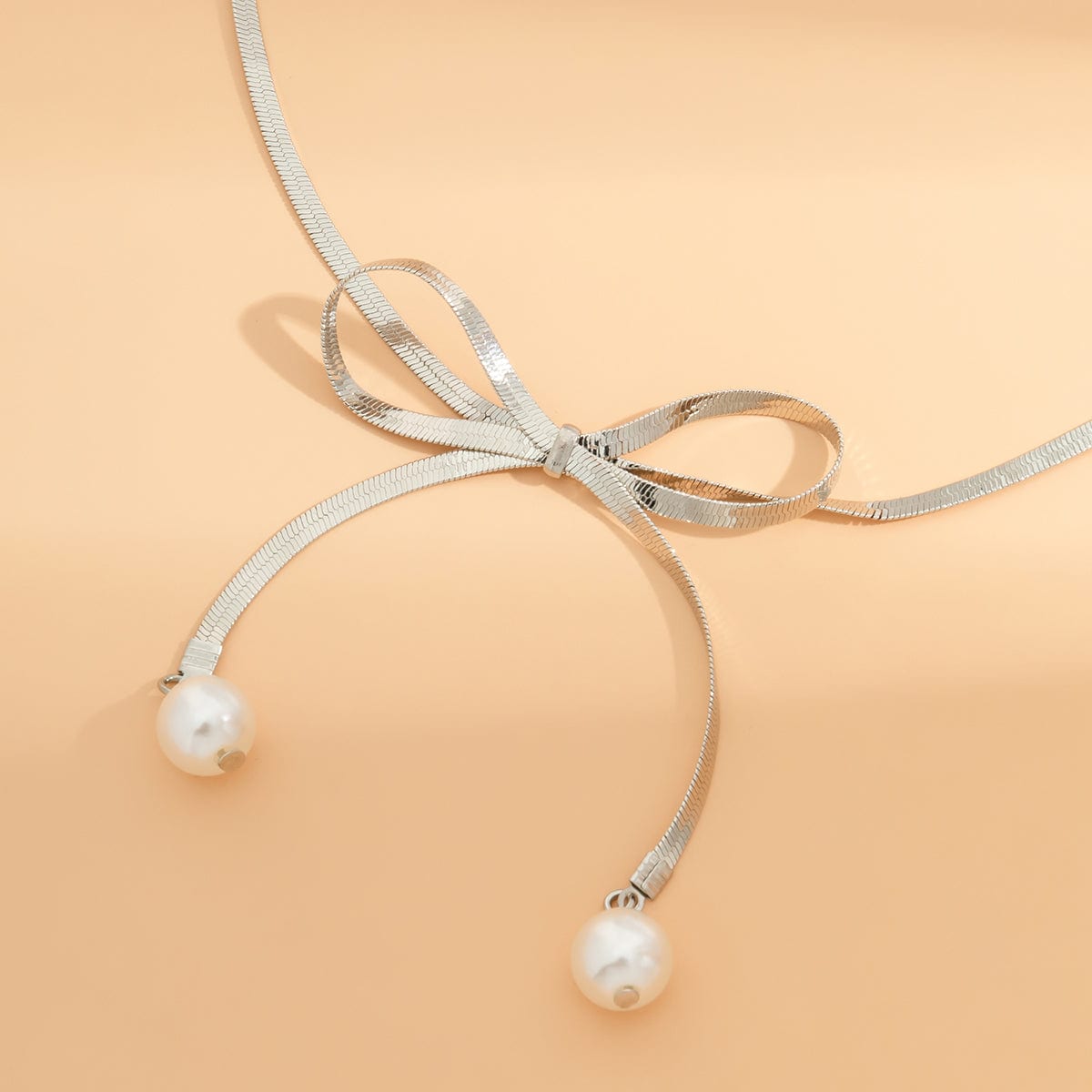 Silvertone & Pearl Bow Choker Necklace
