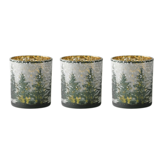 Melrose International Frosted Pine Mercury Glass Candle Holder (Set of 3)