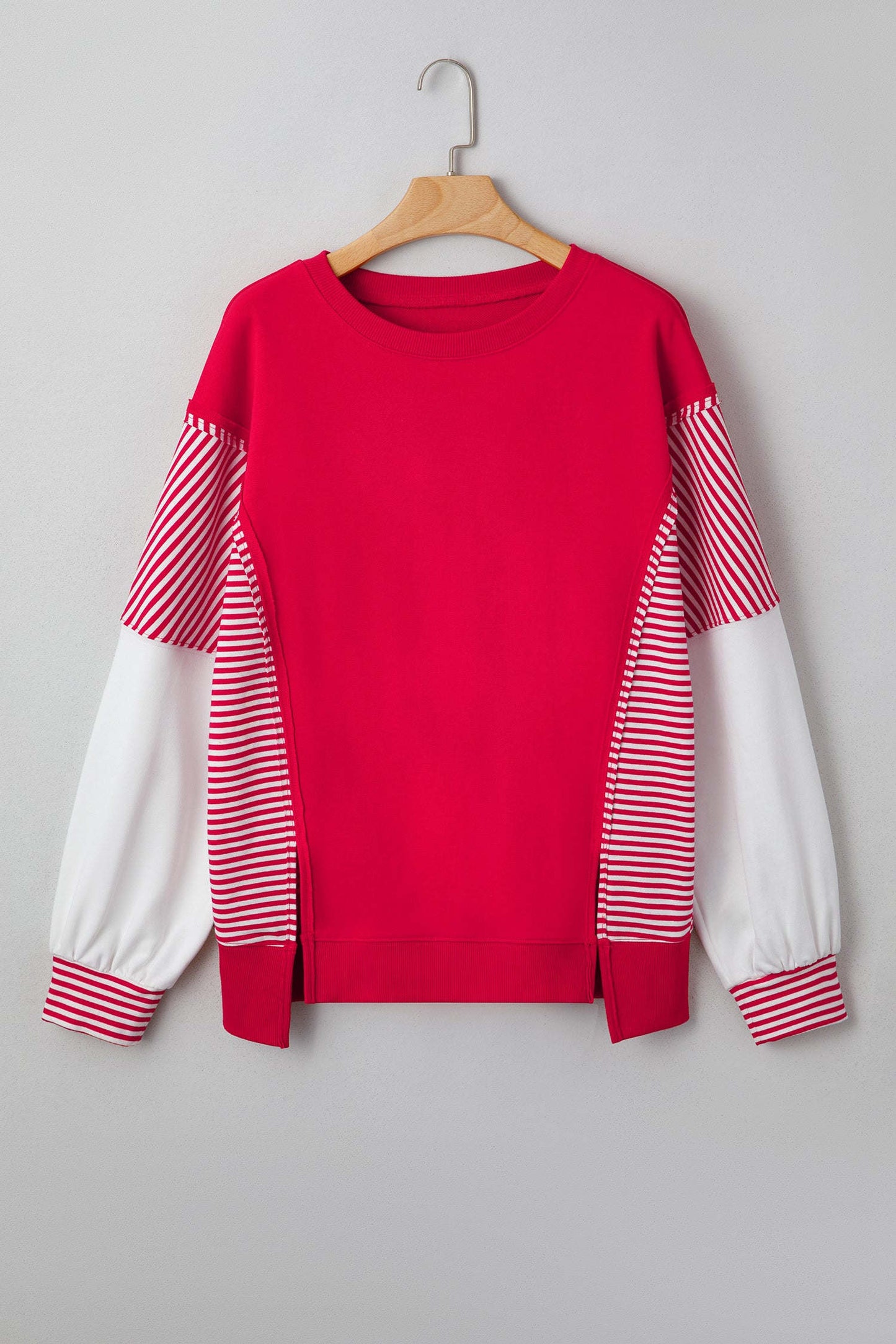 Aaliyah Patchwork Sleeve Colorblock Sweatshirt - Red / L - 12/14