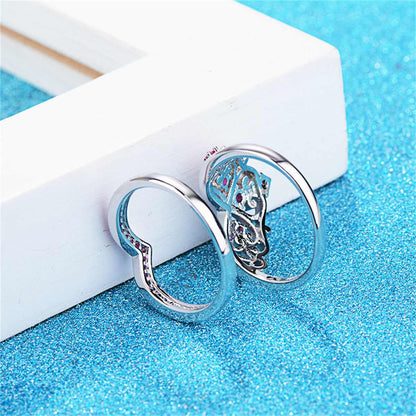 Rose Cubic Zirconia & Silvertone Stacked Crown Ring Set