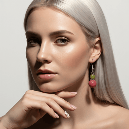 Orange & Red Jade Silvertone ‌Gourd-Shape Hook Earrings