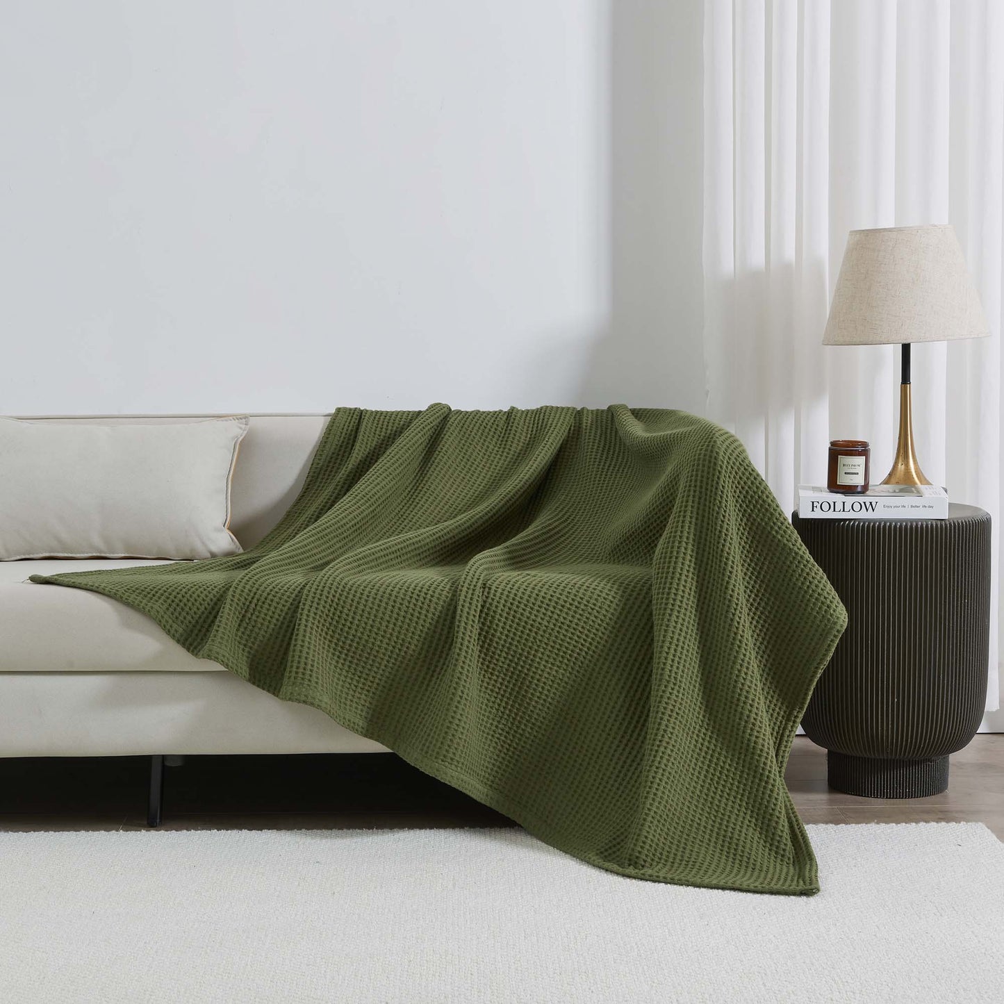 Patina Vie Maison 100% Cotton All-Season Waffle Weave Knit Throw Blanket