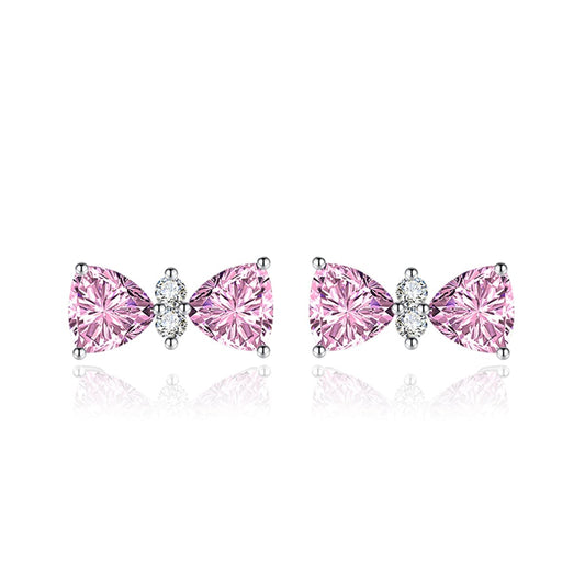 Cubic Zirconia & Pink Crystal Bow Stud Earrings