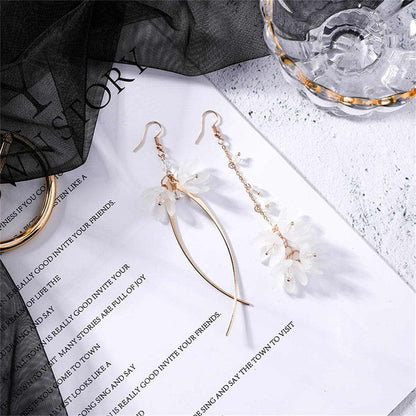 Clear Acrylic & Goldtone Floral Asymmetric Drop Earrings