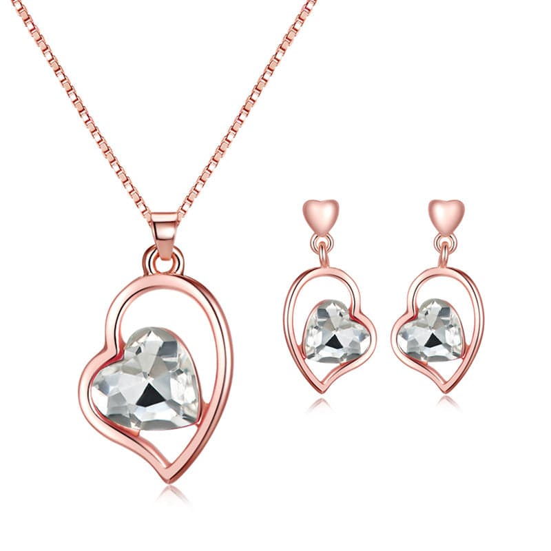 Crystal & Rose Goldtone Heart Pendant Necklace & Earrings