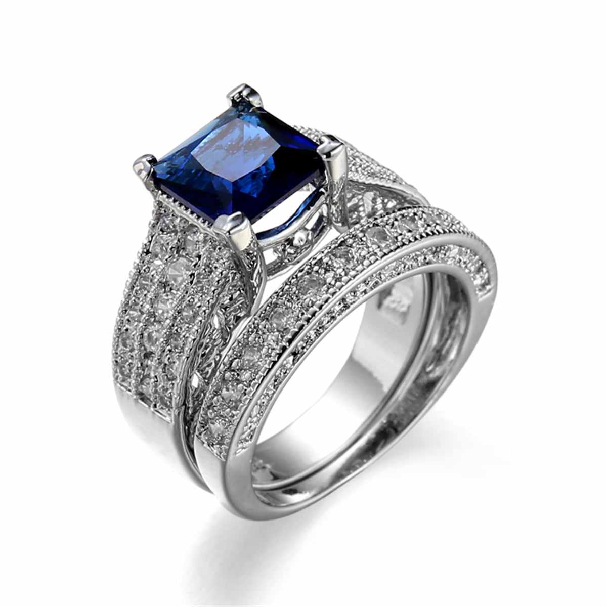 Navy Crystal & Cubic Zirconia Band Ring Set-3