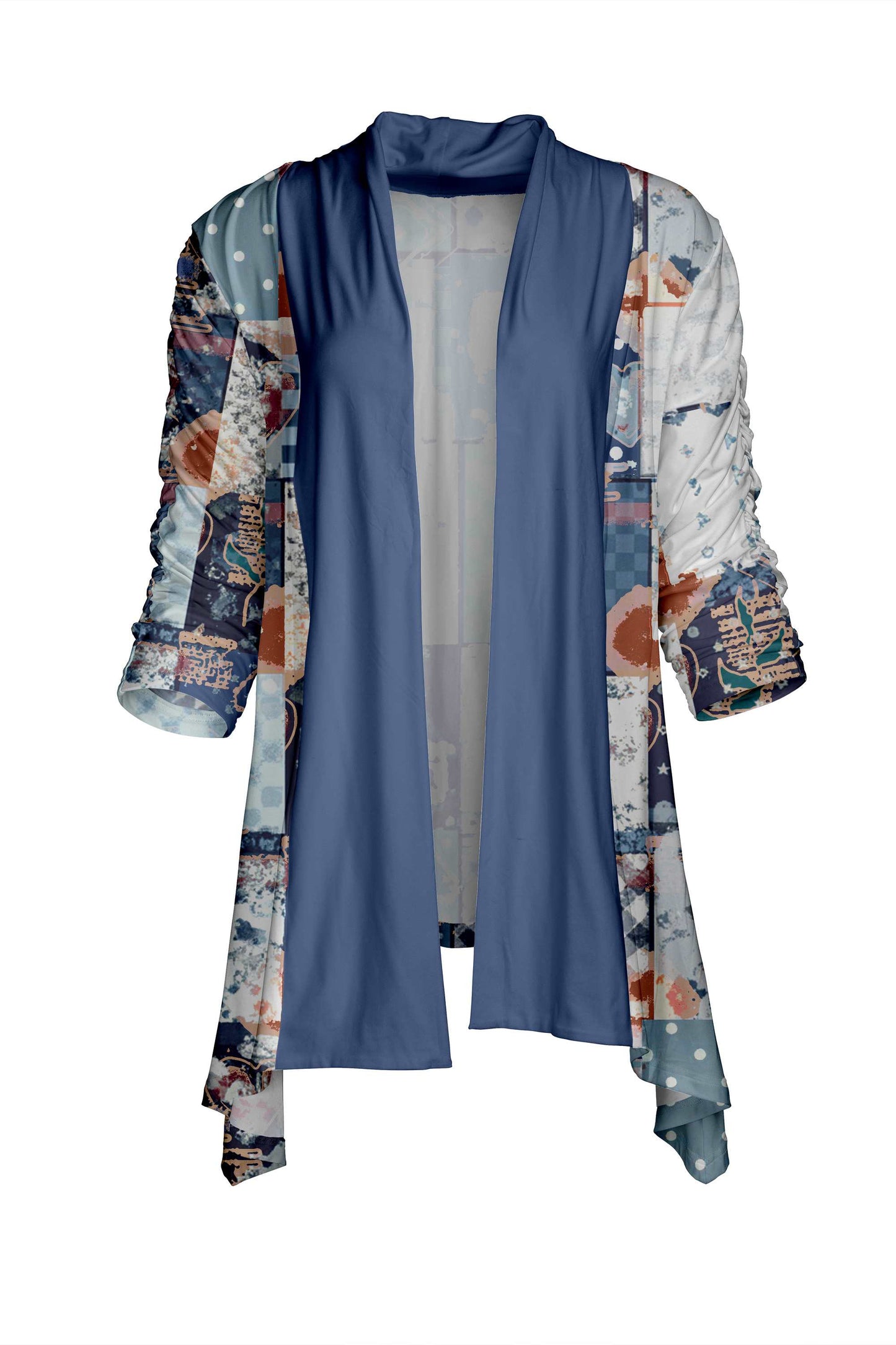 Blue Tan Patchwork Floral-