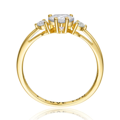Sterling Silver with Clear Heart Cubic Zirconias Three-Stone "I Love You" Ring: Size 6
