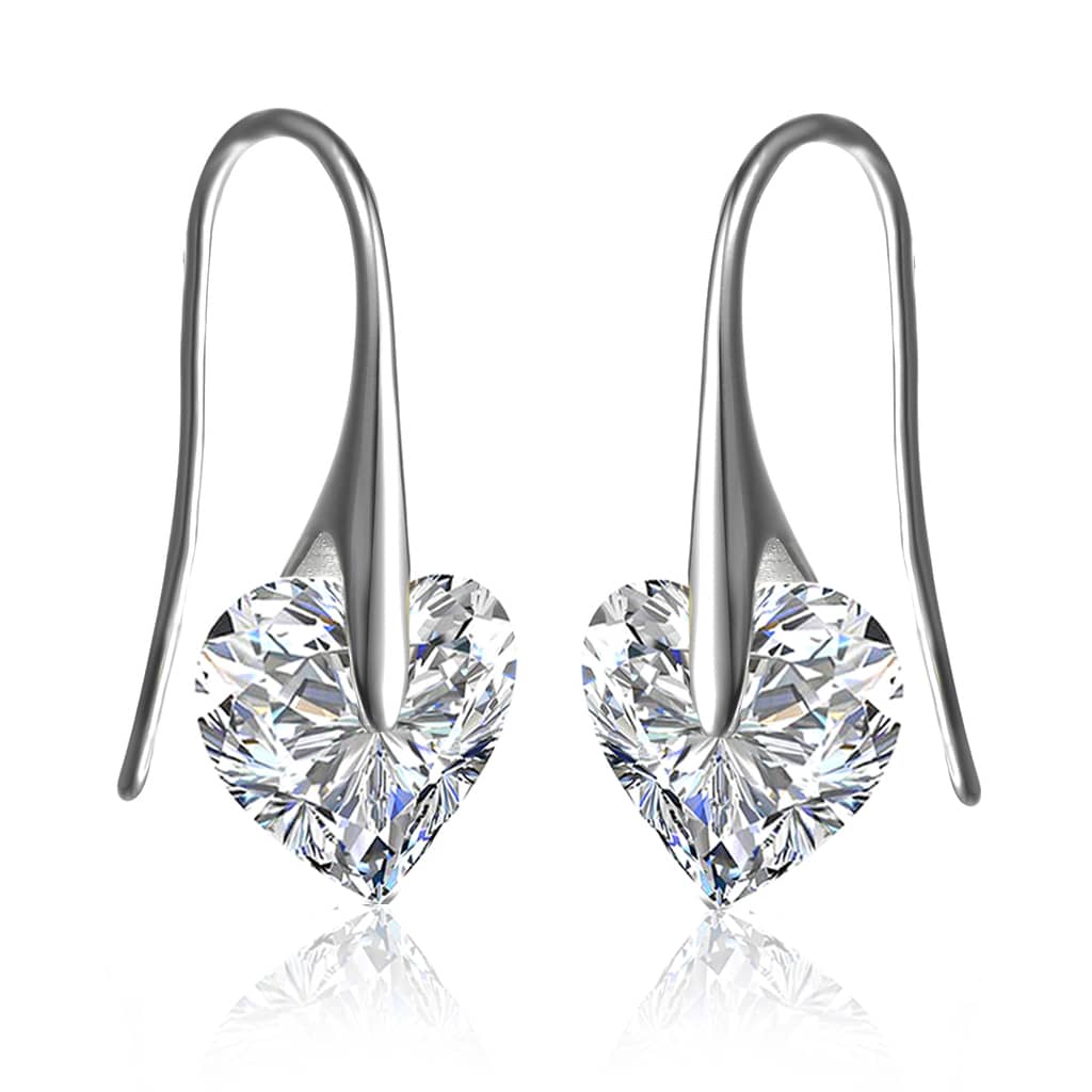 Sterling Silver with Colored Heart Shaped Cubic Zirconia Hook Earrings