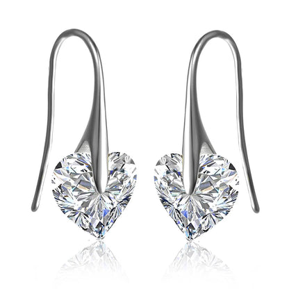 Sterling Silver with Colored Heart Shaped Cubic Zirconia Hook Earrings