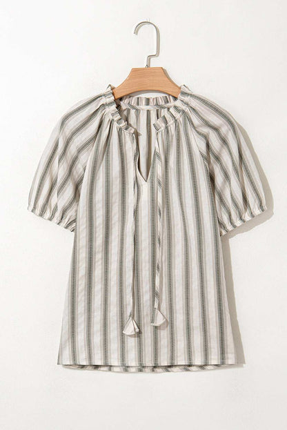 Threaded Pear Lorelai Tie Short Sleeve Blouse