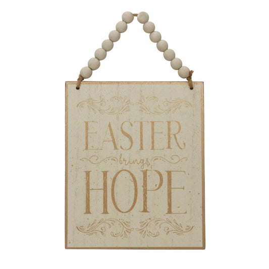 Wood MDF Sign with Wooden Bead Handle Home Decor Spring Wall Art Decorative Accent