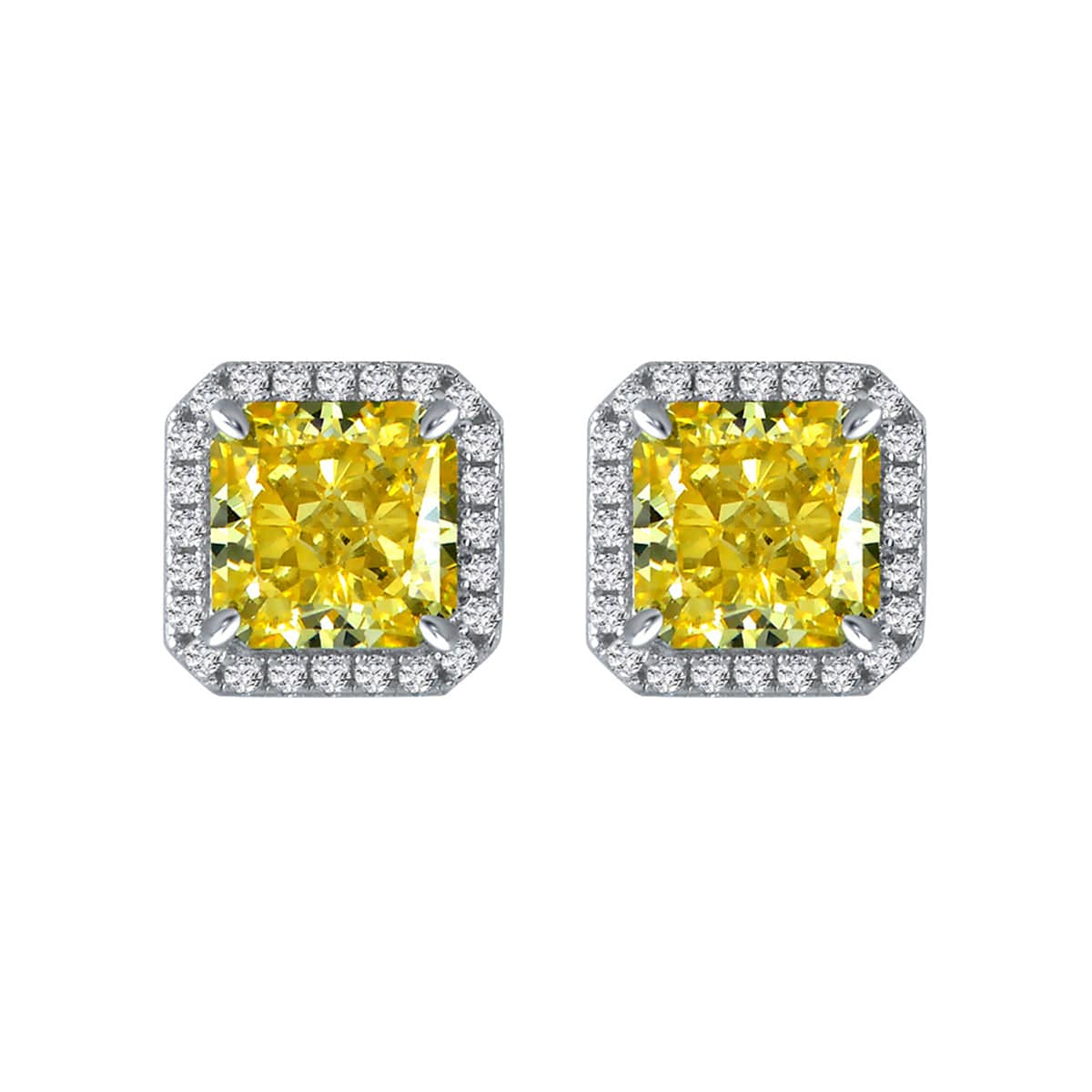 Yellow Crystal & Cubic Zirconia Square-Cut Halo Stud Earrings