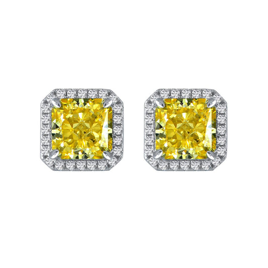 Yellow Crystal & Cubic Zirconia Square-Cut Halo Stud Earrings