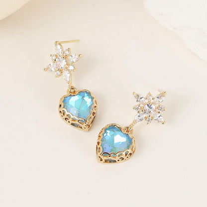 Blue Crystal & Cubic Zirconia Goldtone Star Heart Dangle Earrings